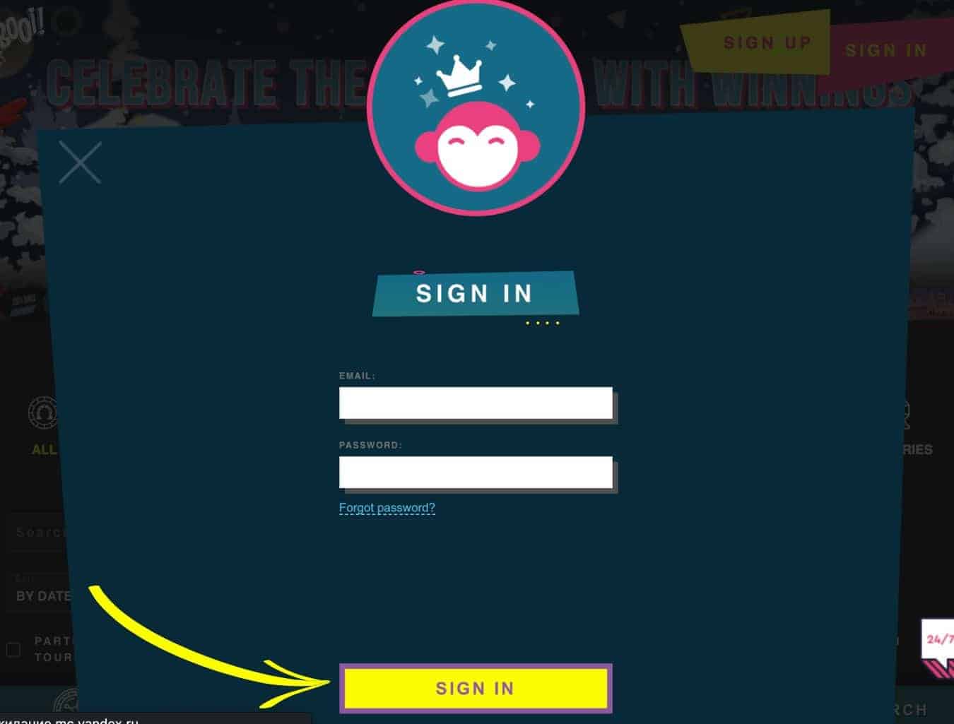 Booi Casino India press sign in button