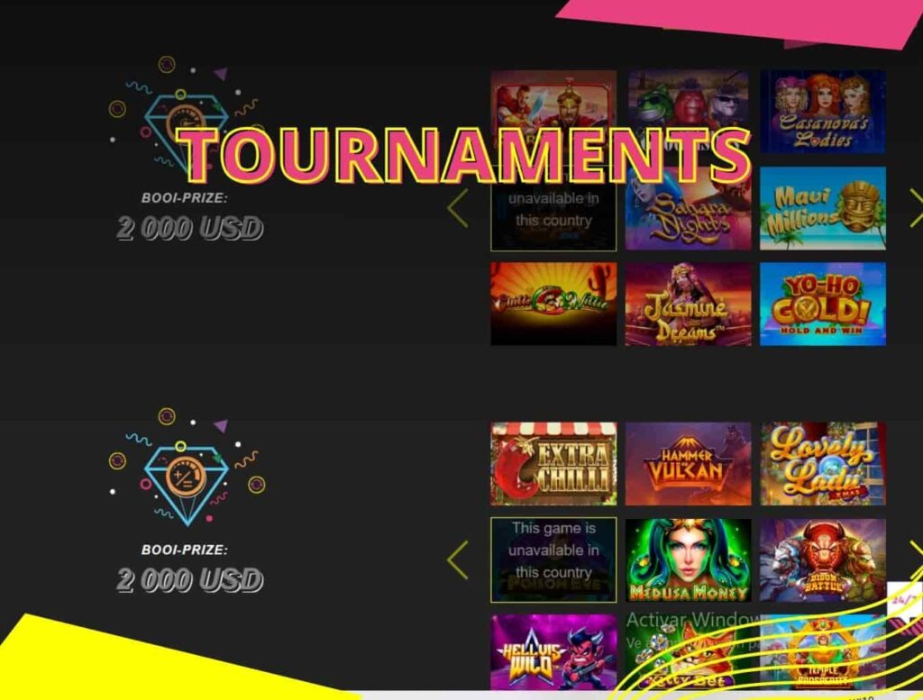Booi casino Tournaments overview